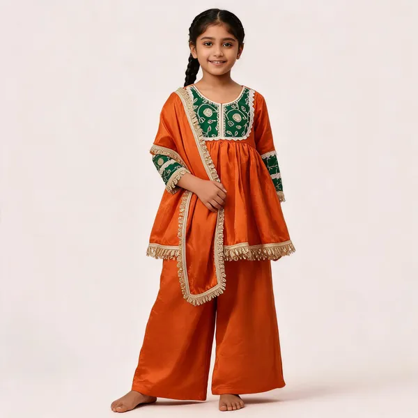 Orange_Velvet_Anarkali_Suit_Set_for_Girls