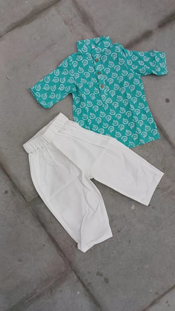 Teal_Printed_Kurta_Set_for_Boys