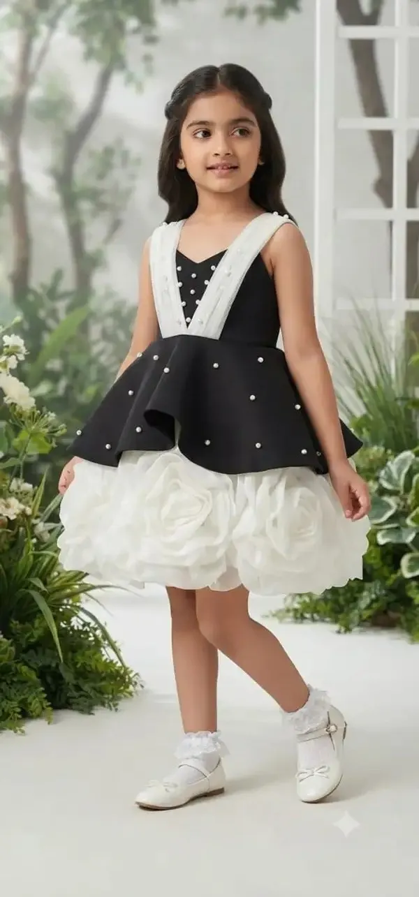 Black_And_White_Sleeveless_Party_Dress_for_Girls