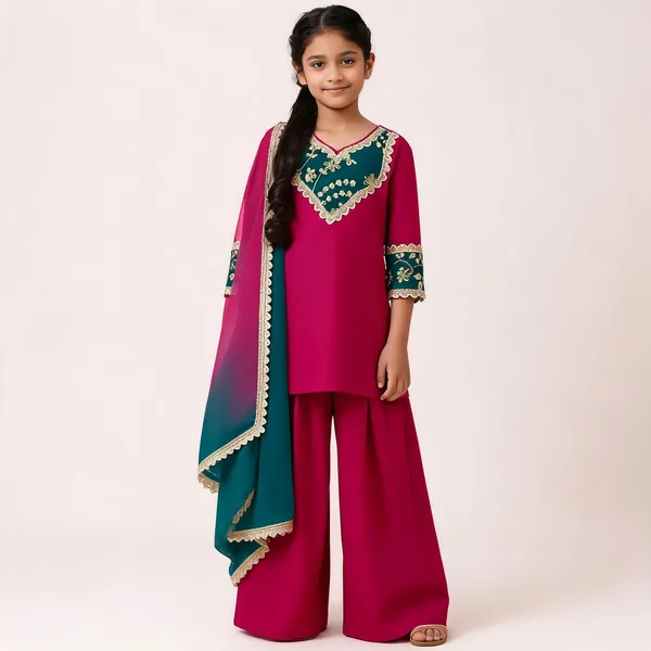 Magenta_Embroidered_Kurta_Palazzo_Set_With_Dupatta_for_Girls
