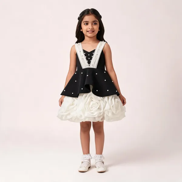 Black_And_White_Sleeveless_Party_Dress_for_Girls