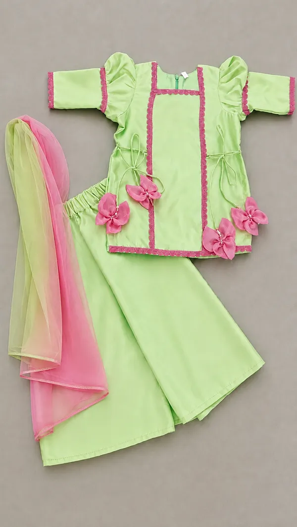 Green_Embellished_Kurta_Set_For_Girls