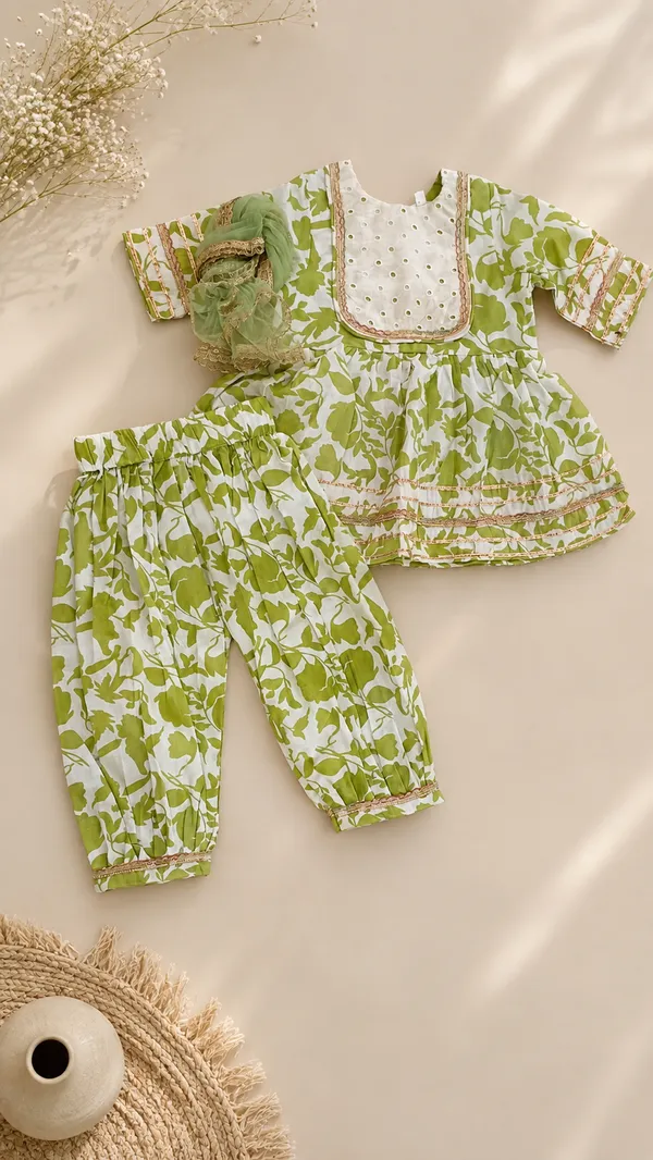 Green_Printed_Ethnic_Kurta_Set_for_Girls