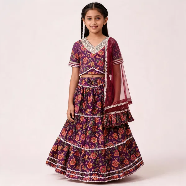 Purple_Floral_Print_Lehenga_Choli_Set_for_Girls