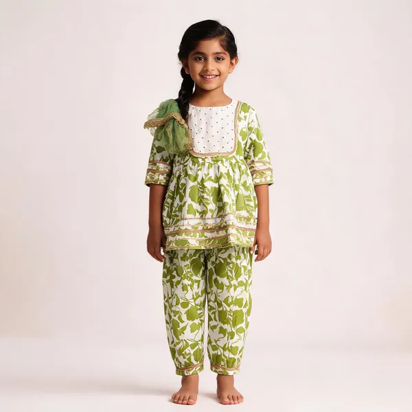 Green_Printed_Ethnic_Kurta_Set_for_Girls