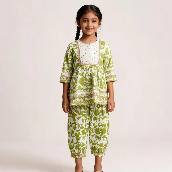 Green_Printed_Ethnic_Kurta_Set_for_Girls