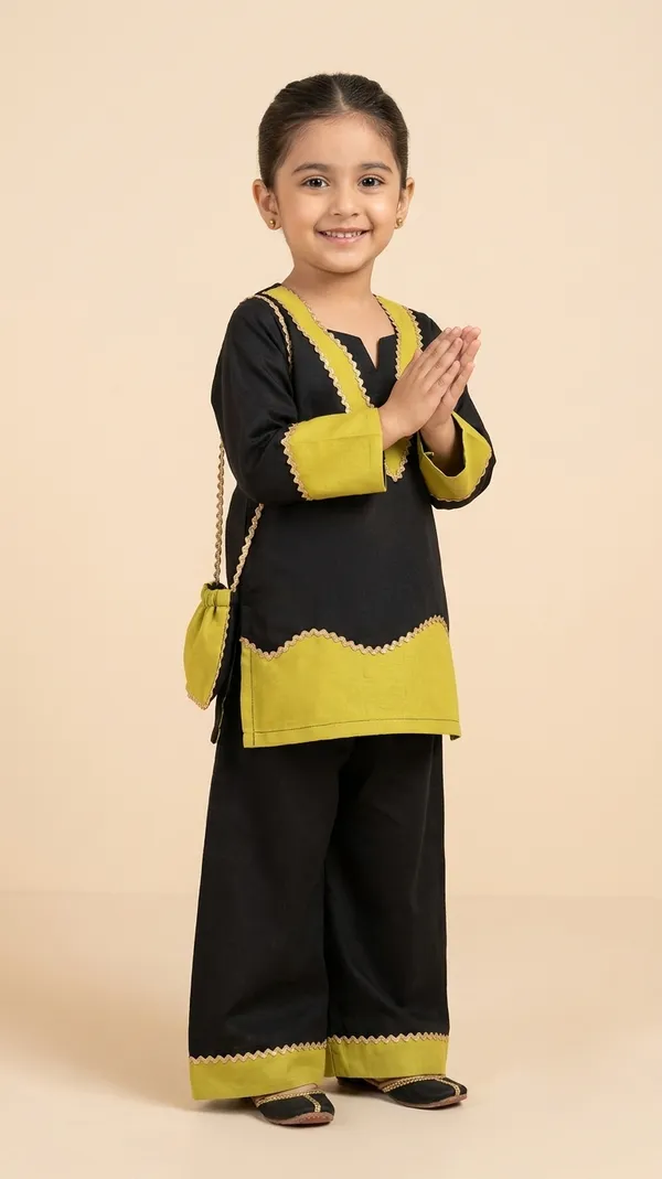 Black_And_Yellow_Traditional_Kurta_Pant_Set_With_Dupatta_for_Girls