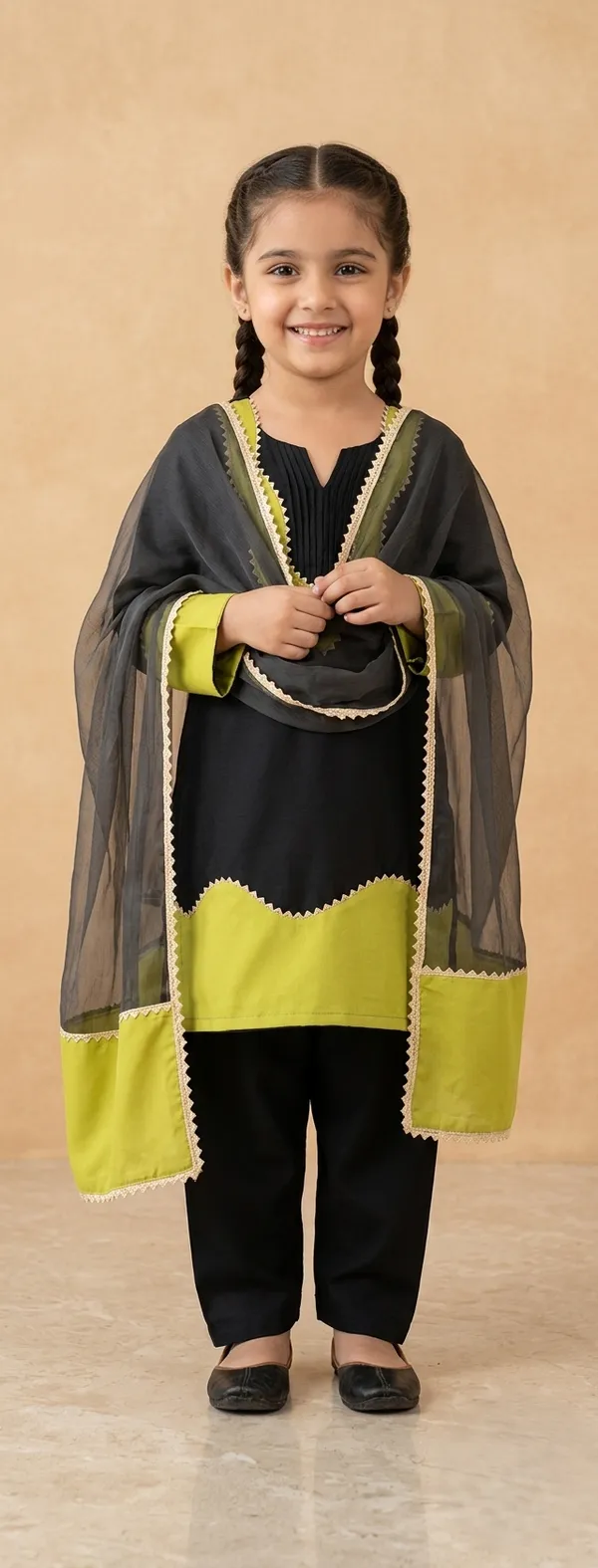 Black_And_Yellow_Traditional_Kurta_Pant_Set_With_Dupatta_for_Girls
