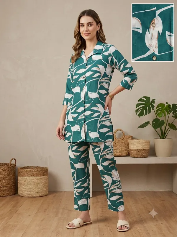 Green_Cotton_Kurta_Set_For_Women