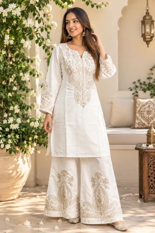 White_Crepe_Kurta_Set_For_Women