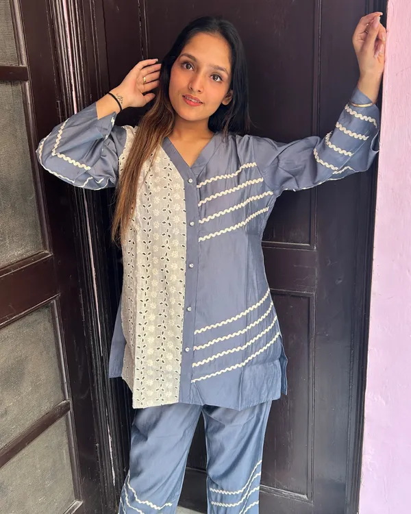 Blue_Denim_Cotton_Kurta_Set_For_Women
