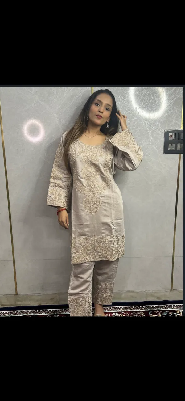 Beige_Crepe_Kurta_Set_For_Women