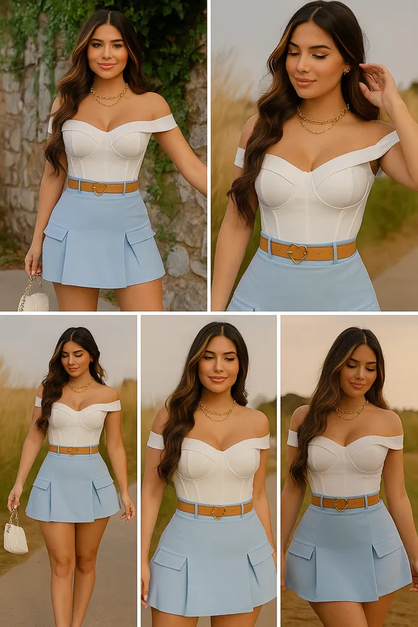 White_Banana_Crepe_Top_And_Skirt_Set_For_Women