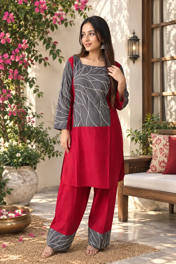Red_Cotton_Flex_Straight_Kurta_Set_For_Women