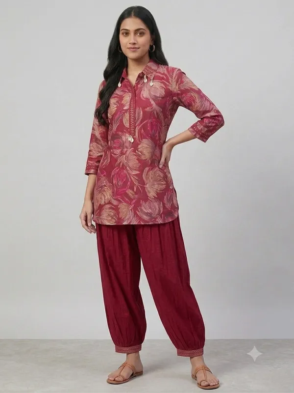 Red_Cotton_Kurta_Set_For_Women