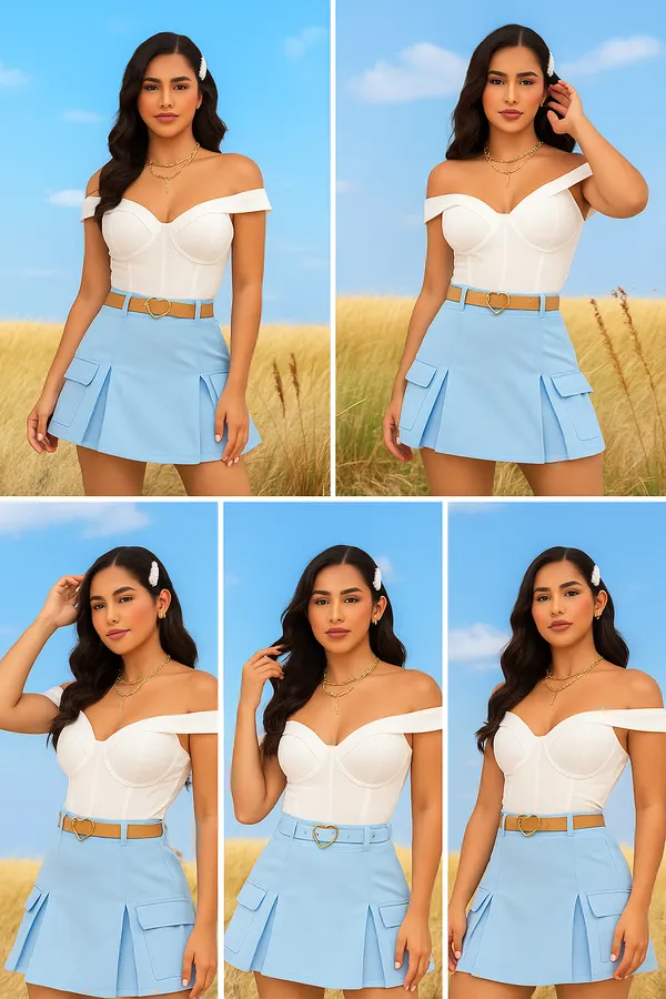 White_Banana_Crepe_Top_And_Skirt_Set_For_Women