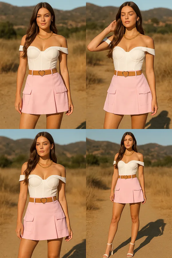White_Banana_Crepe_Top_And_Skirt_Set_For_Women