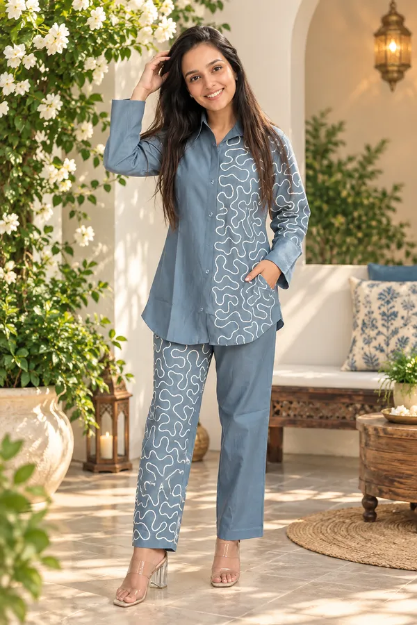 Blue_Cotton_Shirt_And_Pant_Co_Ord_Set_For_Women