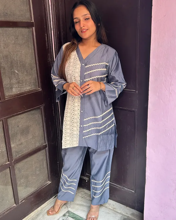 Blue_Denim_Cotton_Kurta_Set_For_Women