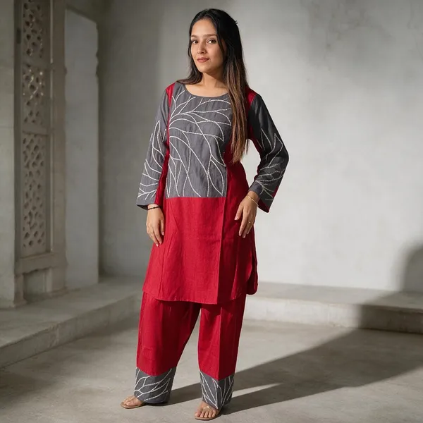 Red_Cotton_Flex_Straight_Kurta_Set_For_Women