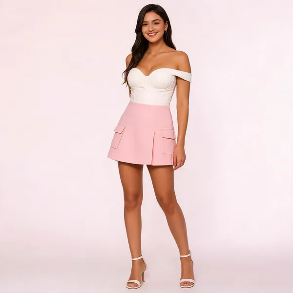 White_Banana_Crepe_Top_And_Skirt_Set_For_Women
