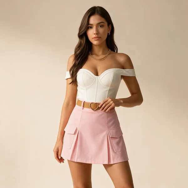 White_Banana_Crepe_Top_And_Skirt_Set_For_Women
