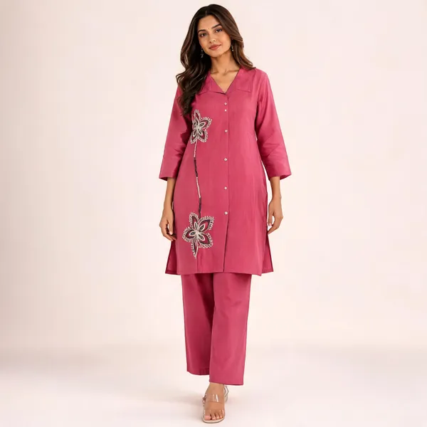 Pink_Crepe_Kurta_Pant_Set_For_Women