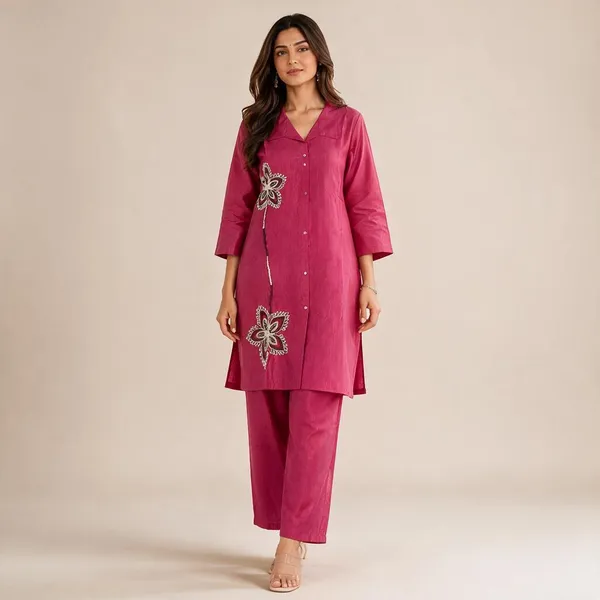 Pink_Crepe_Kurta_Pant_Set_For_Women