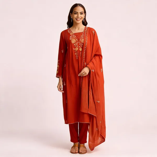 Orange_Mul_Chanderi_Straight_Kurta_Set_For_Women
