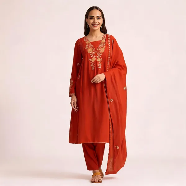 Orange_Mul_Chanderi_Straight_Kurta_Set_For_Women