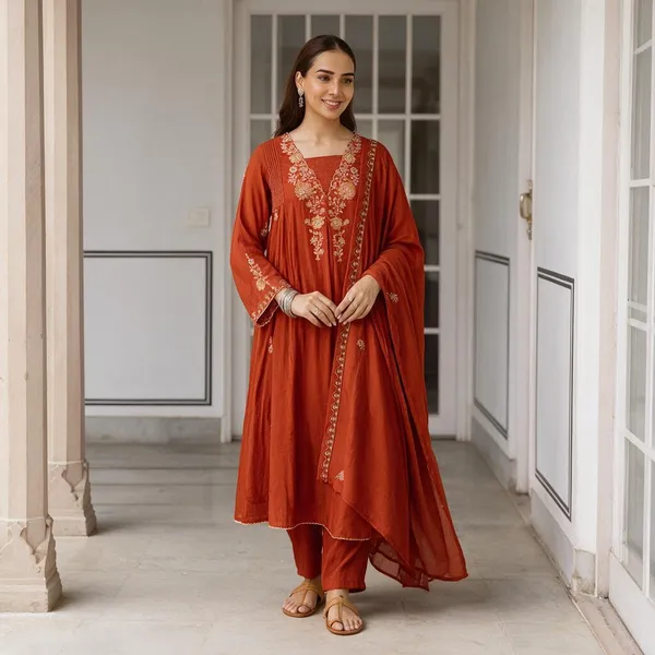 Orange_Mul_Chanderi_Straight_Kurta_Set_For_Women