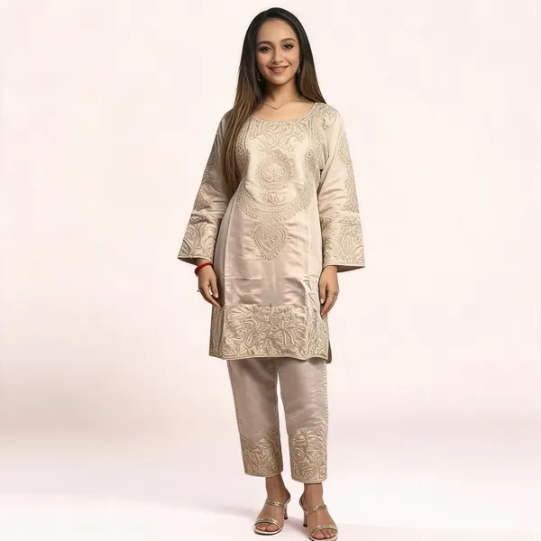 Beige_Crepe_Kurta_Set_For_Women
