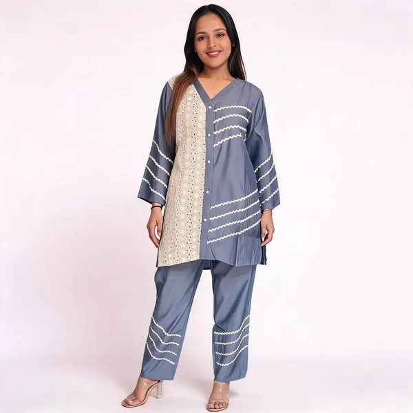 Blue_Denim_Cotton_Kurta_Set_For_Women