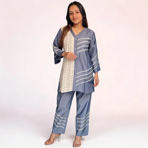 Blue_Denim_Cotton_Kurta_Set_For_Women