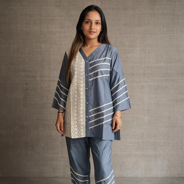 Blue_Denim_Cotton_Kurta_Set_For_Women