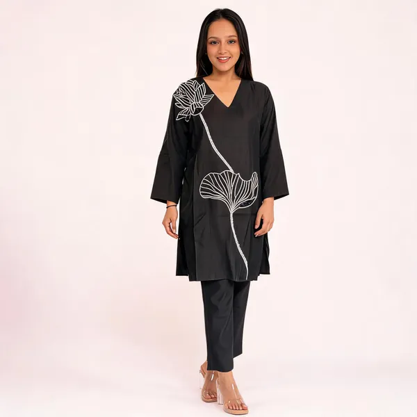 Black_Linen_Kurta_Pant_Set_For_Women