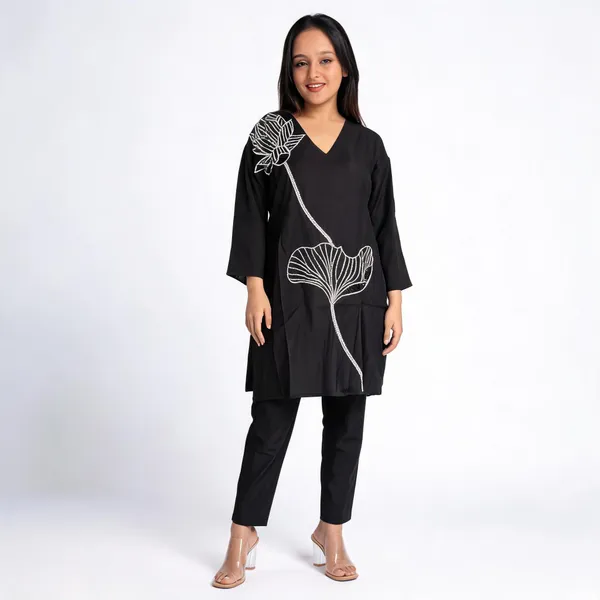 Black_Linen_Kurta_Pant_Set_For_Women