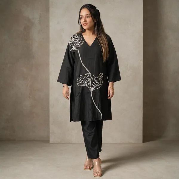 Black_Linen_Kurta_Pant_Set_For_Women