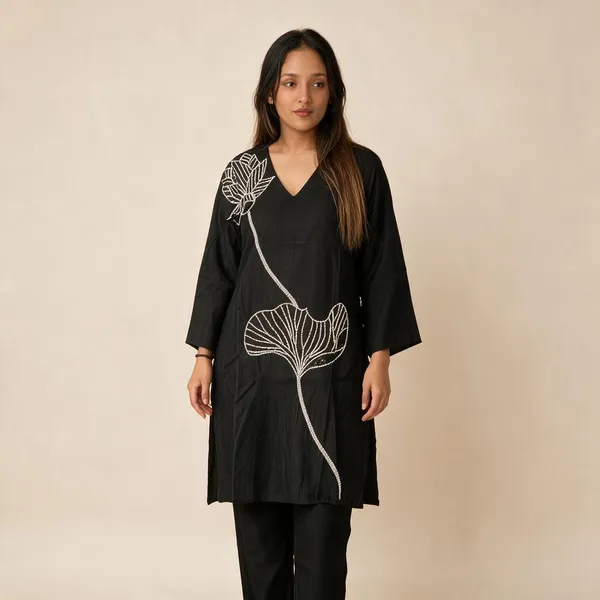 Black_Linen_Kurta_Pant_Set_For_Women