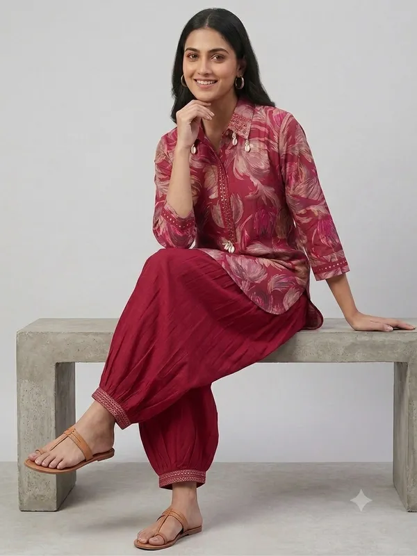 Red_Cotton_Kurta_Set_For_Women