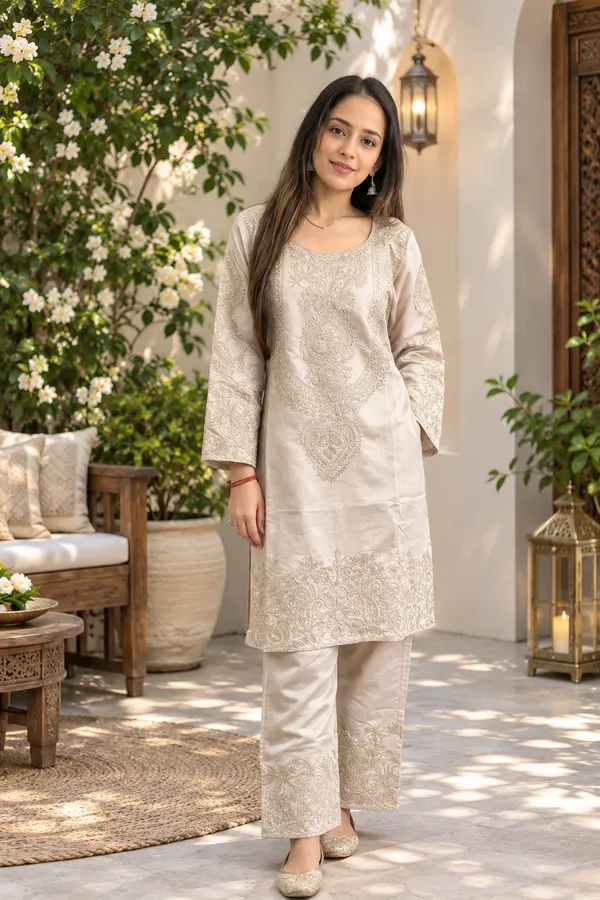 Beige_Crepe_Kurta_Set_For_Women
