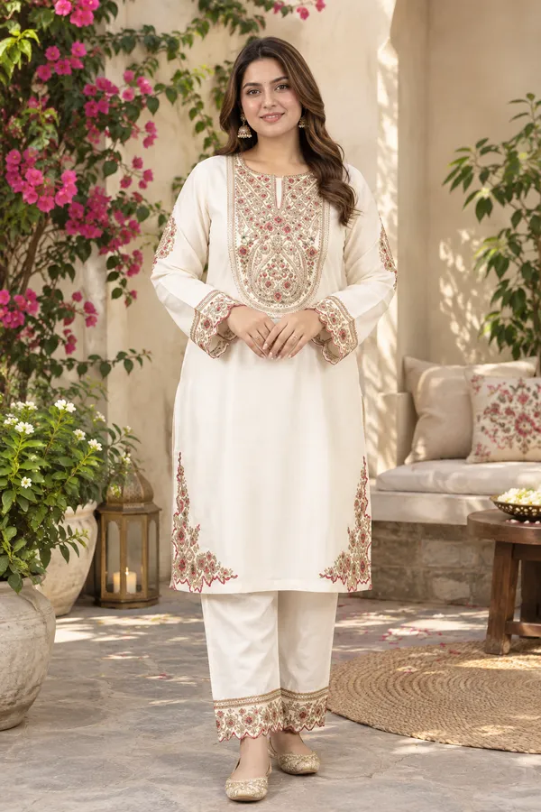 White_Crepe_Kurta_Pant_Set_For_Women