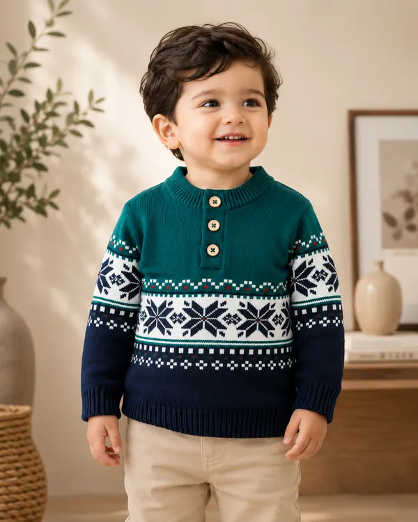 Teal_Knitted_Patterned_Sweater_For_Boys