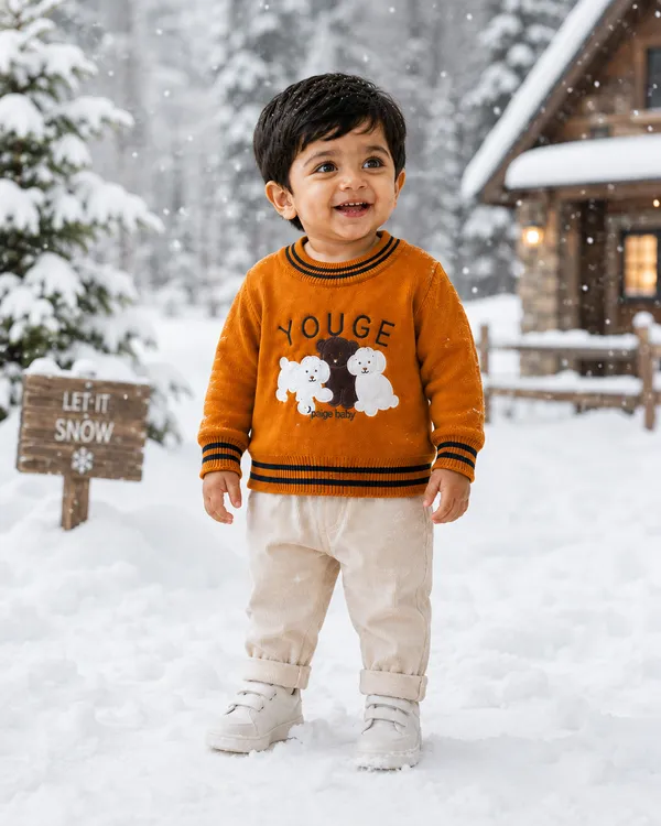 Orange_Knit_Casual_Sweater_For_Boys