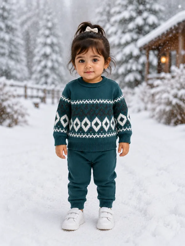 Teal_Patterned_Regular_Fit_Sweater_For_Girls