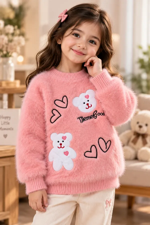 Pink_Fuzzy_Regular_Fit_Sweater_For_Girls