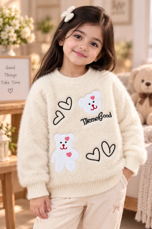 Ivory_Fuzzy_Knit_Graphic_Sweater_For_Girls