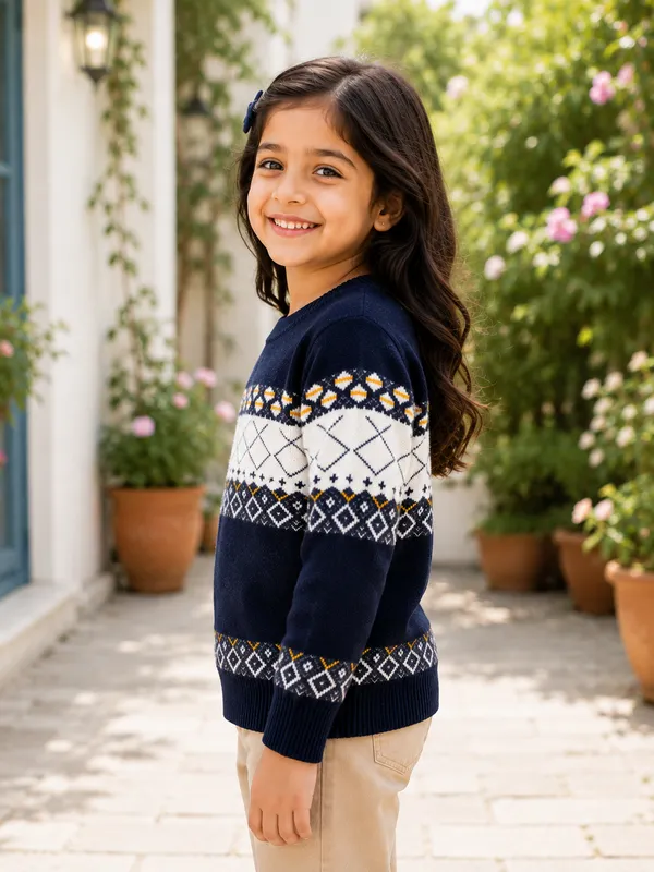 Navy_Knit_Regular_Fit_Sweater_For_Girls