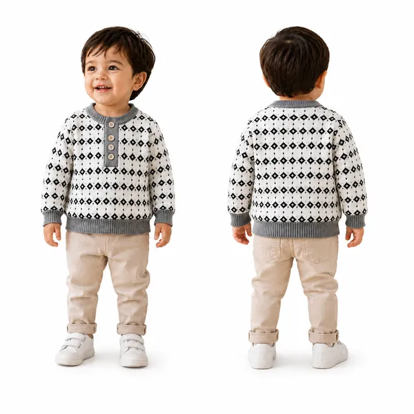 White_And_Grey_Knit_Pattern_Sweater_For_Boys