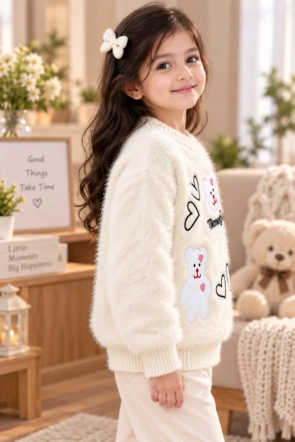 Ivory_Fuzzy_Knit_Graphic_Sweater_For_Girls